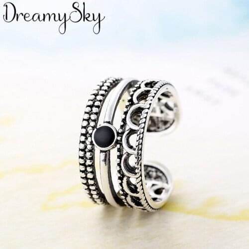 DreamySky Fashion Female Black Layer Chains Finger Rings For Women Lover Wedding Jewelry Party Trendy Statement Rings Wholesale