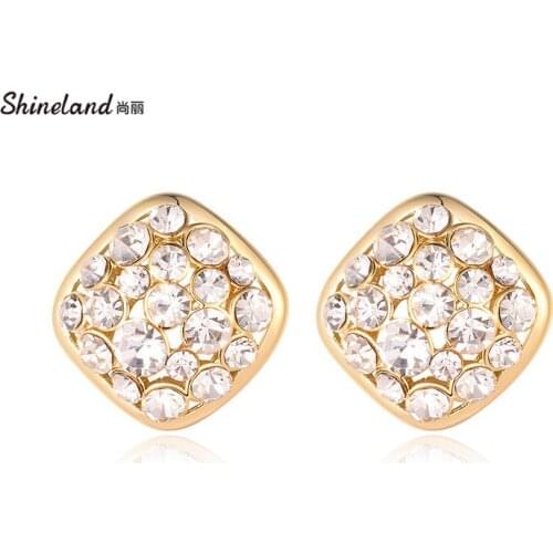 Shineland Female Crystal Stone Stud Earrings Wedding Luxury Geometric Zircon Stone Brincos for Women Trendy Jewelry Mother Gift