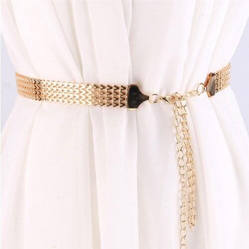 Women Fashion Belt Hip High Waist Gold Narrow Metal Chain Chunky Fringes