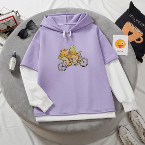 Cute Color Block Hoodie Frog Womens Tracksuits Hooded Sweatshirts Vintage Aesthetic Pullovers Feminino Sudadera Plus Size Thick