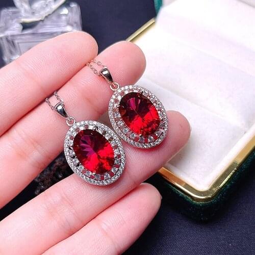 Natural Red Topaz Necklace 925 Sterling Silver Large Grain gem beautiful womens Necklace