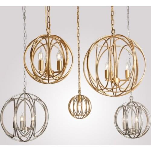 Nordic Gold Pendant Lights Modern Round Cage Hanging Lamp Loft Industrial Decor Dining Room Kitchen Lighting Fixtures Luminaire