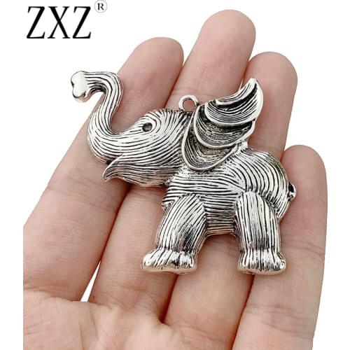 ZXZ 5pcs Tibetan Silver Large Cute Elephant Charms Pendants for Necklace Jewelry Making Accessories 55x45mm