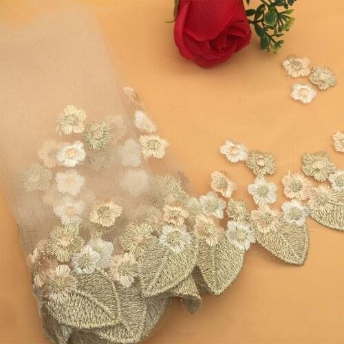 1yard/lot Gold Line Small Flowers Lace Trim Embroidered Flowers Lace Fabric DIY Craft&Sewing Dress Clothing Accessories