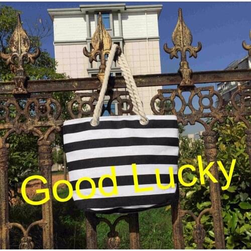 100pcs/lot free shipping popular canvas rope handle beach bag stripe canvas beach tote bag