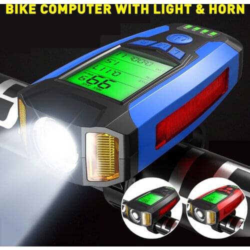 2020 new Multi-Purpose MTB Road Bike Computer Bicycle Headlight 130dB Horn LCD Display Speedometer Rechargeable Front Light