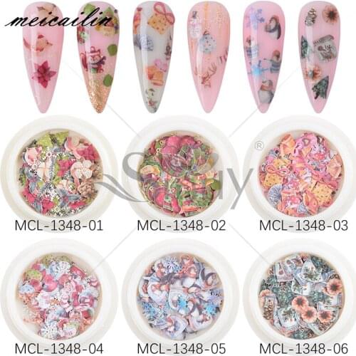 6 Boxes Nail Art Christmas Sequin Elk Snowman Candy Mix Designs Skull Pumpkin Castle Ghost Witch Bat 3D Manicure Halloween Flake