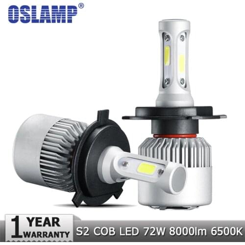 S2 H4 H7 H11 9005 9006 H1 COB Car LED Headlight Bulbs Hi-Lo Beam 72W 8000LM 6500K/4300K Auto Led Headlamp Car Light 12v 24v