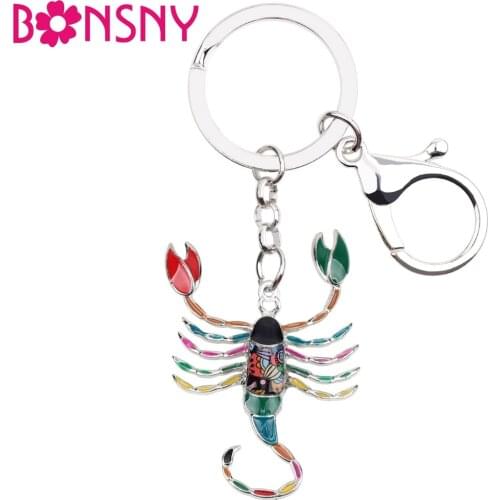 Bonsny Enamel Star Lucky Zodiac Scorpio Key Chain Women Keyrings Gift Bag Charms Keychain Car key Purse Elegant Metal Jewelry