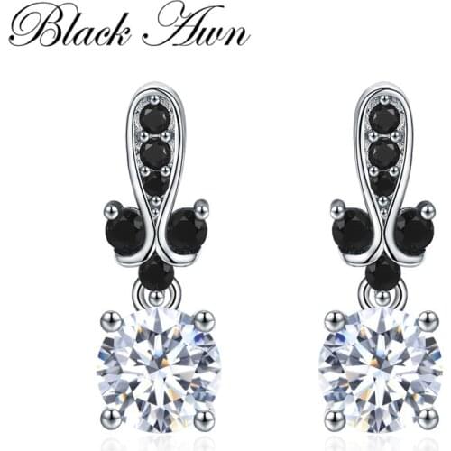 Black Awn 2019 New Cute 925 Sterling Silver Black Spinel Trendy Engagement Earrings for Women Fine Jewelry Gift II143