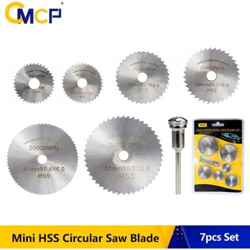 CMCP 7pcs Mini HSS Circular Saw Blade Set Rotary Tool For Dremel Wood/Metal Cutting Discs With Mandrel Cut Off