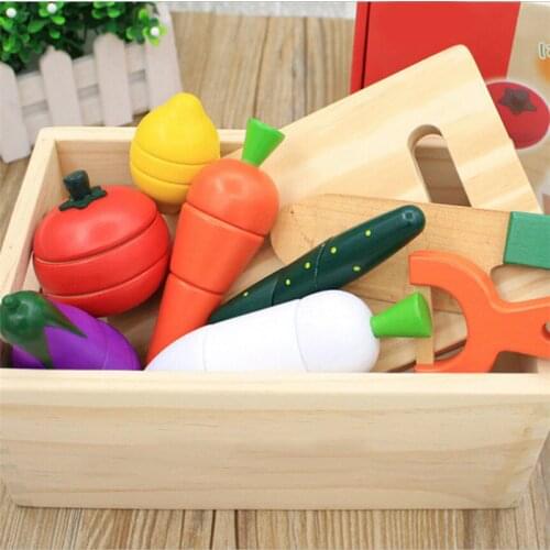 Wooden Pretend play toy classic game simulation kitchen set cut fruits vegetables Montessori early educational toys play house