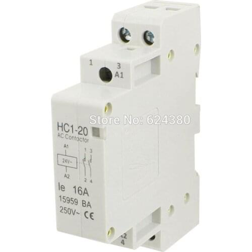 HC1-20 16A 24V Coil Volt 16A Double Pole Electric Power AC Contactor Block