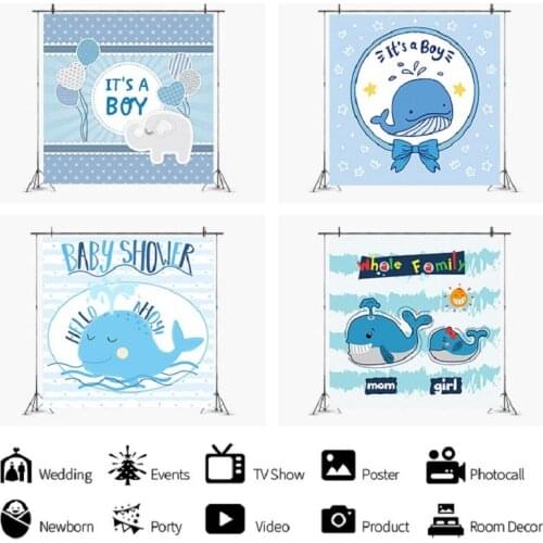 Gender Reveal Elephant Whales Backdrops Photos Background Decorations for Baby Shower Birthday Party Photography Props