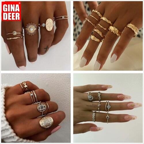 GinaDeer Wedding Inlaid Zircon Ring Bohemian Geometry Flower 6-piece Set Ring Alloy Ring Female Jewellery Wholesale Anillos Anel