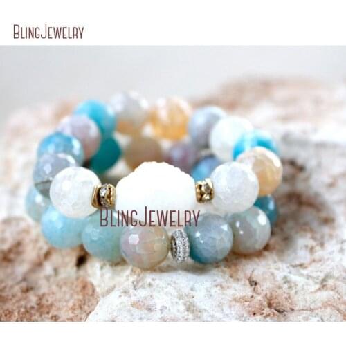 Faceted Fire Agates and White Druzy Beads Bracelet BM22776