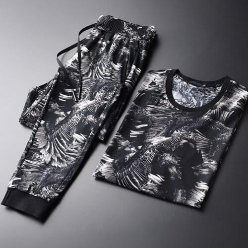 Classic Printed Man Sets (T-SHIRTS+PANTS) Plus Size 4xl Luxury Summer Short Sleeve Men Sets With Pants Round Collar Mens Sets