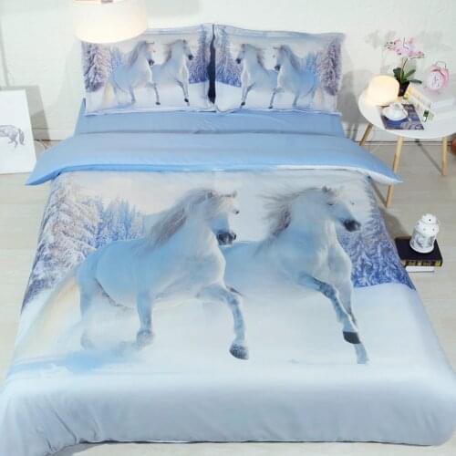 3 Parts Per Set Best Selling White horses Gallop in Snow HD 3d bedding set