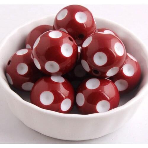 Kwoi vita Colorful Handmade 20mm 100pcs/lot dark red Color Resin Acrylic Polka Dot Beads for Chunky beads necklaceWholesales