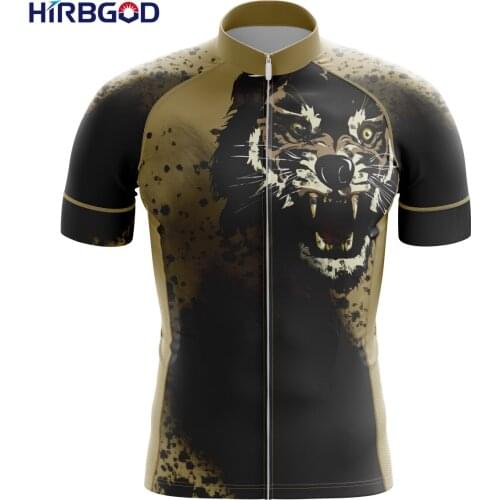 HIRBGOD Summer MTB Jersey 2021 Premium Bicycle Team Cycling Shirts Males Khaki Inkjet Wolf Short Sleeve Bike Wear,TYZ686-01