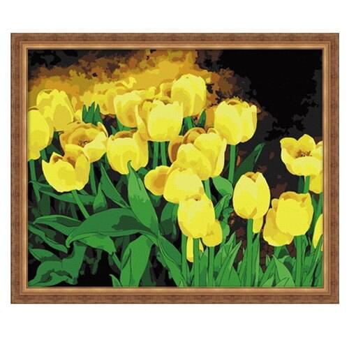 MaHuaf-X401 DIY oil painting by numbers flowers wall decor canvas brush painting coloring by numbers acrylic craft Yellow tulip