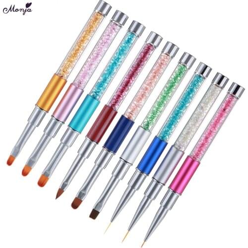Monja 3Pcs/Set Nail Art Acrylic UV Gel Brush Rhinestone Handle Extension Builder Lines Liner Drawing Painting Pen Manicure Tool