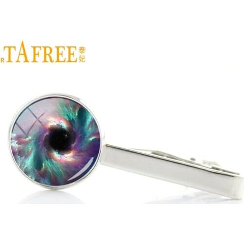 TAFREE charming outer space nebula men tie clips galaxy universe nebulau picture tie pin bar for groom groomsman jewelry A331