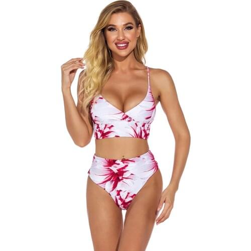 2021 New Bikini Sexy Suit Womens Split Two Piece High Stretch Quick Dry Printed Swimsuit Bra Summer Beach Wading Sportswear Hot