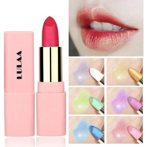 New 8 Colors Women Lip Gloss Pearlescent Lipstick Colorful Lips Tint Makeup Gold Shimmer Lip Stick Cosmetics Long Lasting