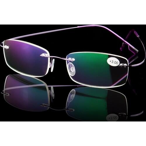 2021 Men Women Business Square Rimless Reading Glasses Flexible Ultralight Memory Titanium Magnetic Presbyopic Eyeglasses +1.0-4