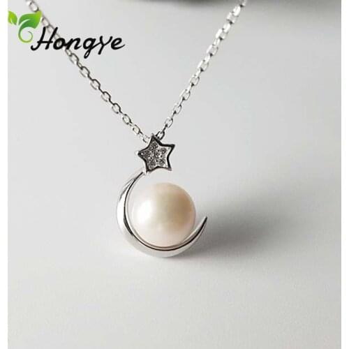 Hongye Natural Pearls Necklace Designer Brand Silver 925 Jewelry Neck Chain Statement Women Star and Moon Pendant Necklaces