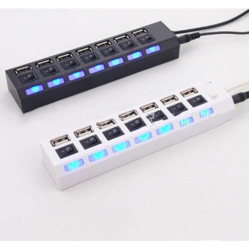Portable 7 Ports Converter PC Adapter LED USB 2.0 Adapter Hub Power on/off Switch Connector Device Cable Adapters for PC Laptop