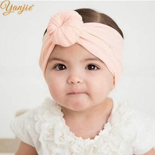 Three Size Round Knot Nylon Headband For Girls 2021 Soft Turban Nylon Head Wrap Kids Solid Elastic Hair Band Hair Accessories