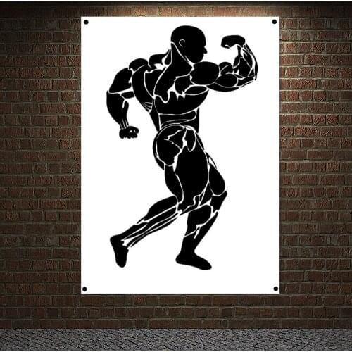 Strong Abdominal Poster Wall Art Workout Bodybuilding Banner Gym Wall Decor Man Muscular Body Tapestry Flag Canvas Painting C3