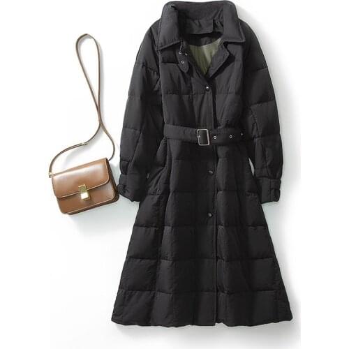 SEDUTMO Winter Long Duck Down Jackets Women Vintage Oversize Coat With Belt Autumn Casual Slim Black Puffer Jacket ED1258