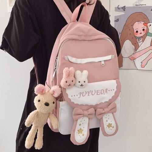 RUIQIA Women Backpack Kawaii Waterproof Travel Mochila for Girl School Bag Black Nylon Rucksack Fashion Female College Bookbag50