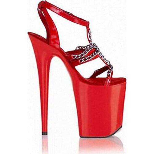 Sandals metal chain Roman 20cm super high heels wedding shoes hollow out interest Dance Shoes