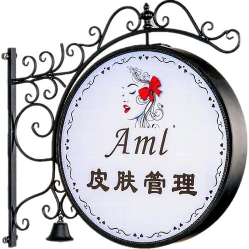 Custom Wrought Luminous Iron Light Box Double-Sided LED lighting Outdoor Hanging Billboard Door Sign