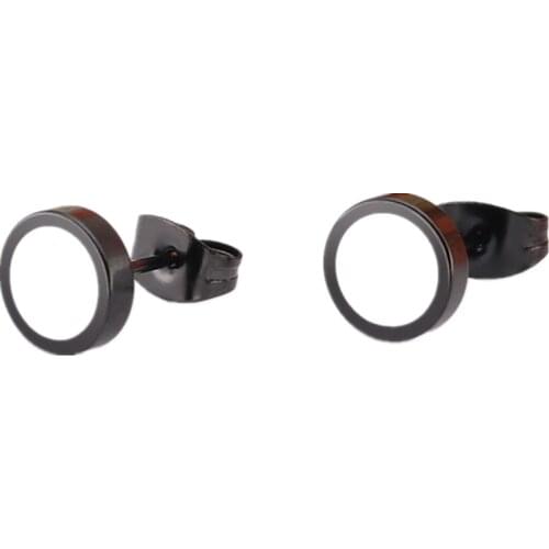 DoreenBeads Titanium Steel Fashion Stud Earrings Round Black Button White Center Gift For Men Trendy Accessories,1 Piece 2018