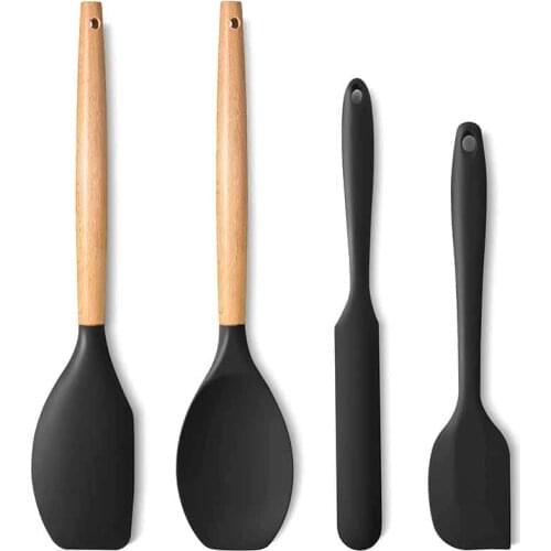 Silicone Spatula Set of 4 with Fahrenheit Heat Resistant,Rubber Spatula Wooden Handle Kitchen Utensils