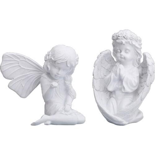 Blessing Prayer Angel Statue Figurines With Wings Resin Elf Angle Sculpture Desktop Ornaments Home Office Decoration Collectible