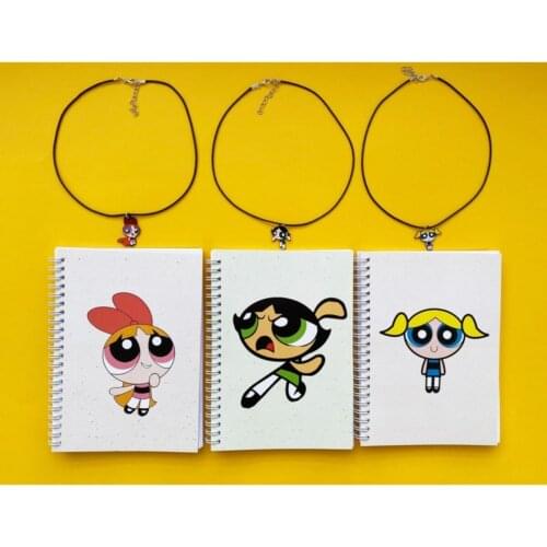 The Powerpuff Girls Blossom Bubbles Buttercup Bff Best Friends Friendship Notebook Necklace Set
