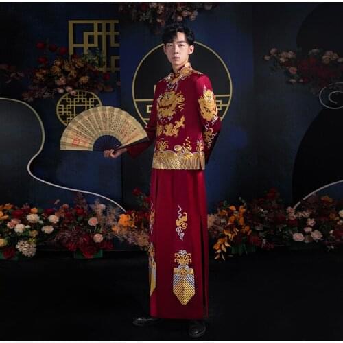 Traditional Chinese Tang Suit Men Robe Costume male ancient Gown Wedding Qipao Dress Hanfu Party Outfit
