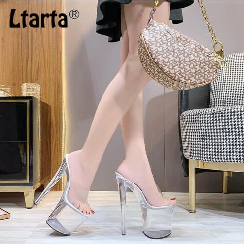 LTARTA Transparent High Heel Womens Shoes Fine Heel Sexy Waterproof Platform Hate Sky High Shallow Mouth Sandals Women LFD