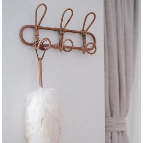 Vintage Rattan Clothes Hanger Kids Garments Organizer Rack Children Hanger Kids Room Decoration Rattan Wall Hanger