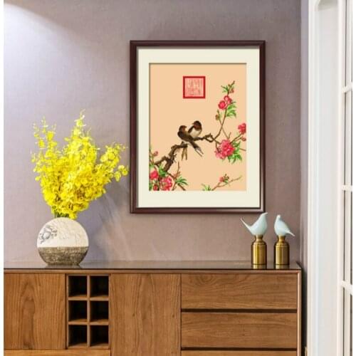 Cross stitch Home Handmade Sewing Supplies Semi-finished Products Vintage Printed Canvas with Birds on Spring Flowering Branches
