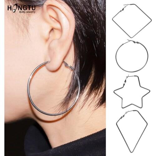 HONGTU 1 Pair Oversize Big geometric Hoop Earrings For Women Simple Punk Style Brincos Round Star Earring Party Jewelry Gift 20G