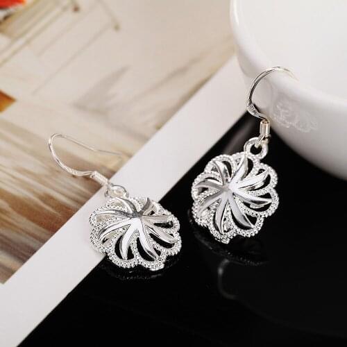 Charms fine 925 Sterling Silver Pretty Flowers Earrings for Women fashion party wedding Jewelry Christmas Gifts