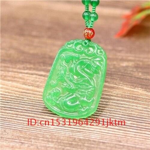 Women Necklace Men Jadeite Jewelry Hand Pendant Natural Gifts Charm Amulet Jade for Carved Chinese Dragon Fashion Green