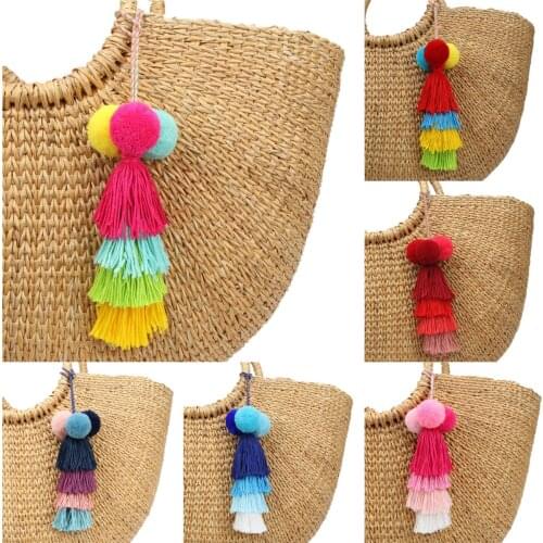 1pc Boho Style Colorful Keychains Pompom Keyring With Rainbow Taseel New Jewelry For Women Dropshipping